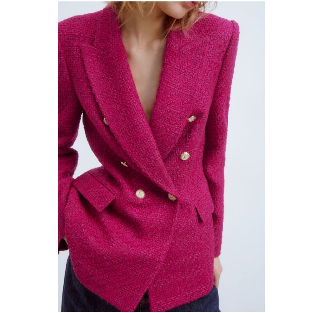 COPY - NWT ZARA BLAZER PINK FUCHSIA SIZE SMALL GOLD BUTTONS